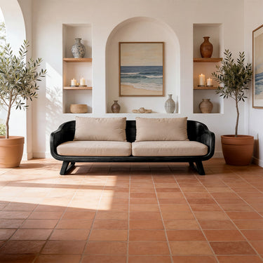 Curved Solid Frame Sofa With Raised Sculptural Base