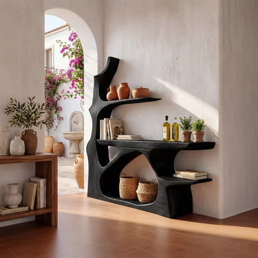 Sculptural Wood Console Table With Minimal Open Shelves