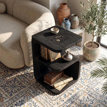 Compact Wood Side Table with Open Storage and Lower Shelf