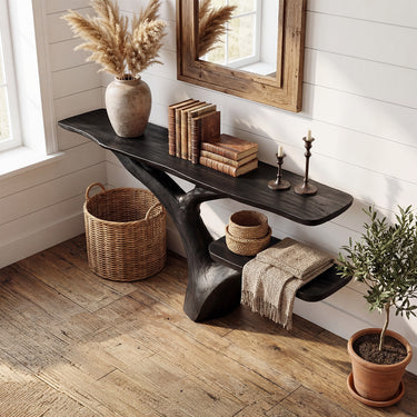 Sculptural Tree Form Console Table With Tiered Shelves