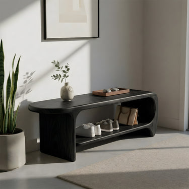 Organic Wood Shoe Bench With Open Storage