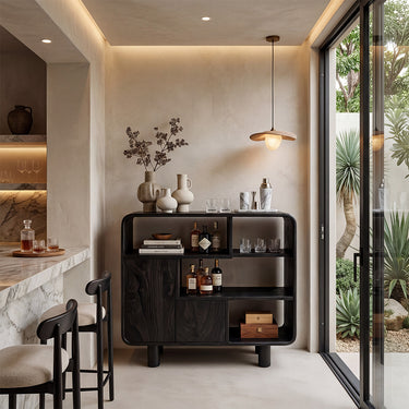 Organic Curved Display Cabinet With Open Shelving
