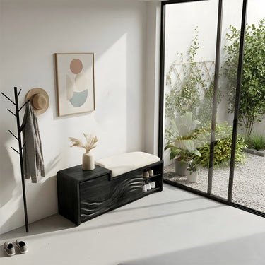Sculptural Storage Bench With Cushioned Seat