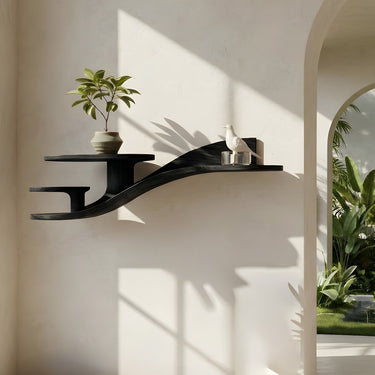 Multi-Tier Organic Floating Wall Shelf in Natural Wood
