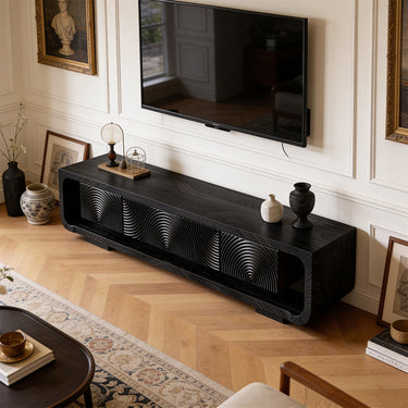 Sculptural Carved Front TV Cabinet With Curved Frame