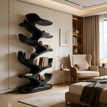 Abstract Sculptural Bookshelf with Organic Carved Form