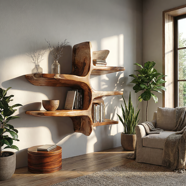 Organic Wall Mounted Shelf with Sculptural Branch Design