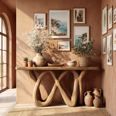 Sculptural Natural Wood Console Table for Warm Mediterranean Spaces