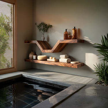 Zigzag Floating Shelf with Geometric Support Wood Design