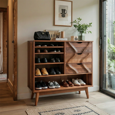 Wooden Shoe Cabinet With Sculpted Drawers for Entryway