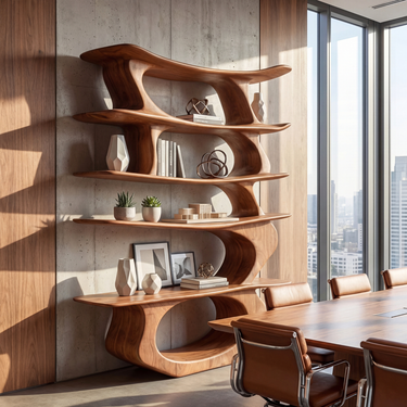 Nature-Inspired Solid Wood Bookshelf With Flowing Tiered Shelves