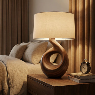 Organic Sculpted Wood Table Lamp for Modern Bedroom Spaces