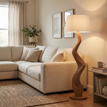 Handcarved Solid Wood Floor Lamp Organic Sculptural Standing Light