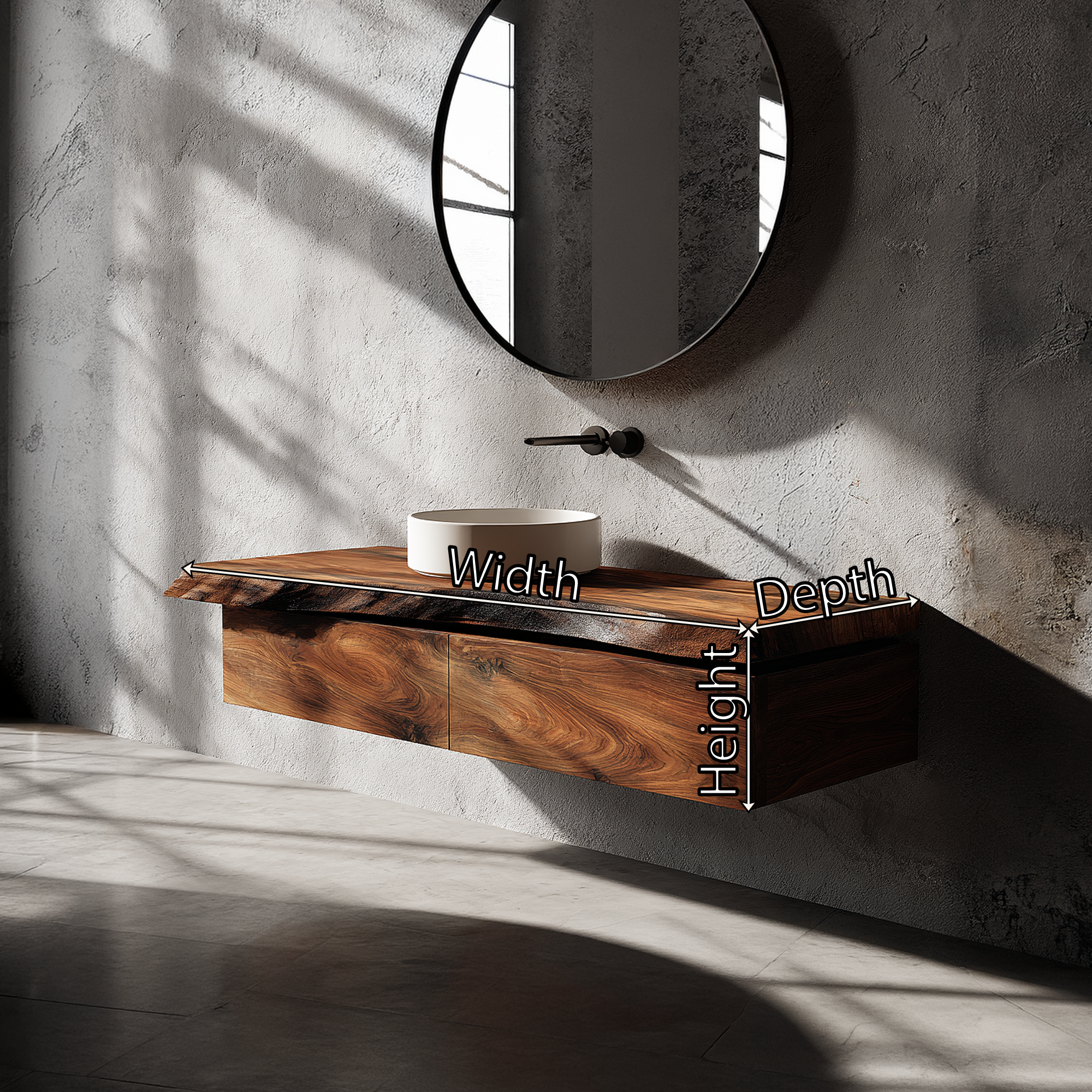 Slab Vanity Floating Solid Wood Vanity with Live Edge Slab for Modern Bathroom – A ...