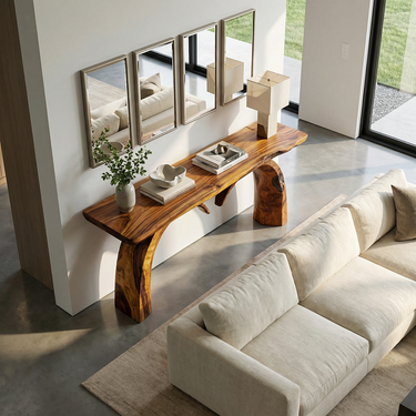 Live Edge Console Table with Sculptural Arch Base