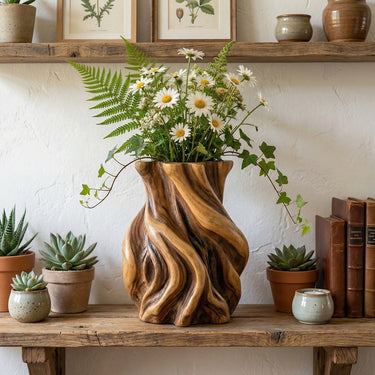 Handcrafted Organic Wood Flower Vase for Rustic Modern Interiors
