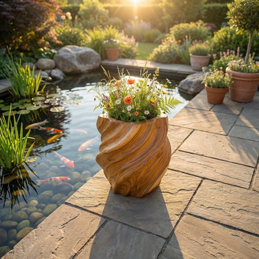 Sculpted Solid Wood Garden Planter for Natural Outdoor Decor