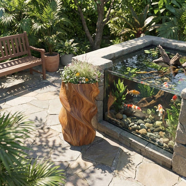 Tall Sculpted Solid Wood Planter for Statement Garden Decor