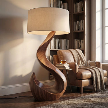 Organic Solid Wood Floor Lamp for Modern Bedroom Accent
