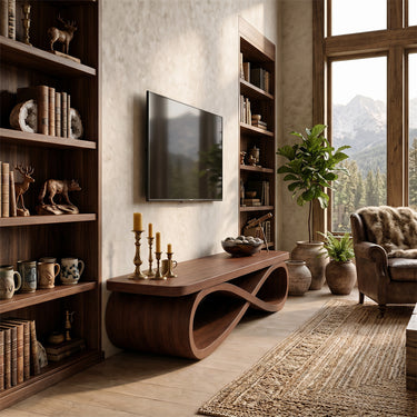 Natural Wood TV Console With Interlaced Loop Base