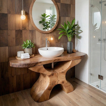 Handcrafted Solid Wood Vanity with Sculpted Base for Modern Bathroom
