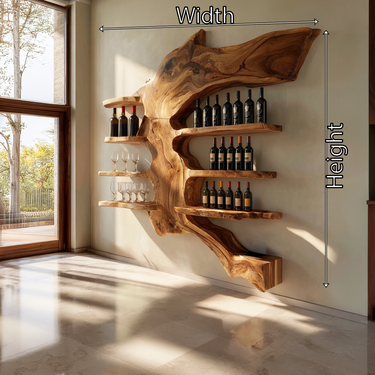 Large Live Edge Solid Wood Wine Rack Wall Shelf for Luxury Bar Decor