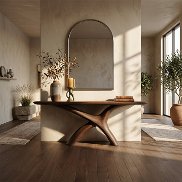 Light Wood Console Table with Artistic Cross-Base Design