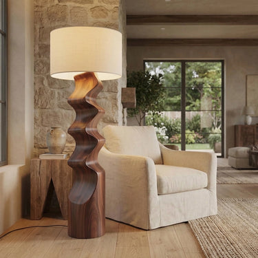 Sculpted Solid Wood Floor Lamp for Organic Modern Interiors