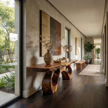 Sculptural Console Table with Carved Organic Base Form