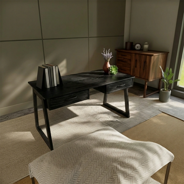 Modern Natural Wood Desk with Dual Drawer Storage and Angled Frame