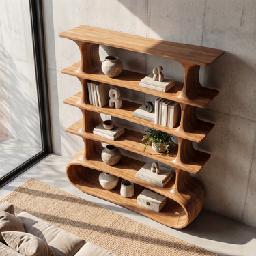 Modern Solid Wood Bookshelf With Balanced Tiered Sculptural Frame