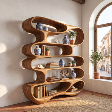 Infinity Loop Solid Wood Bookshelf With Continuous Sculptural Form