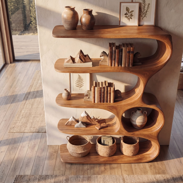 Organic Solid Wood Bookshelf With Continuous Flow Side Structure