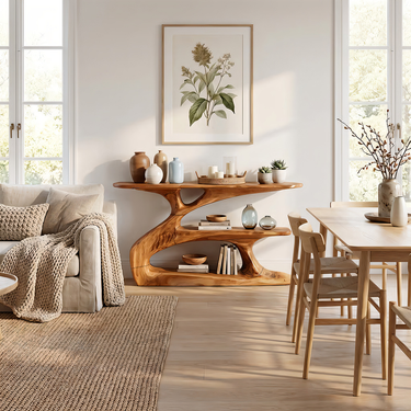 Sculptural Console Table With Shelf for Entryway Styling