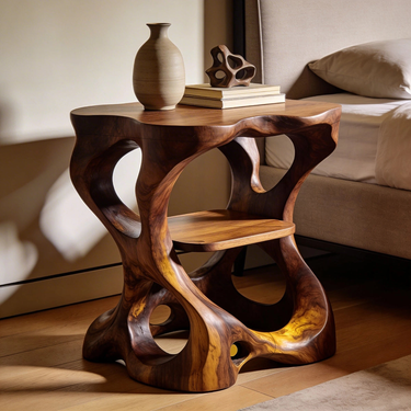 Organic Hollow Form Nightstand With Sculptural Open Base