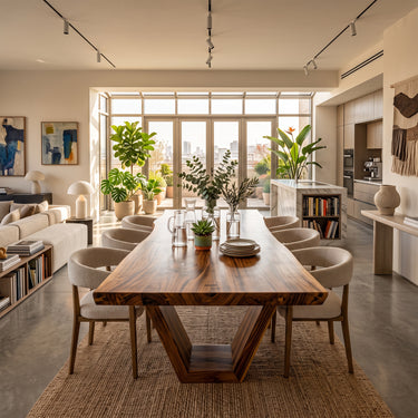 Live Edge Wood Dining Table With Sculptural Open Frame Base