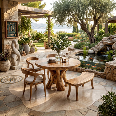 Round Solid Wood Dining Table With Organic Root Pedestal Base