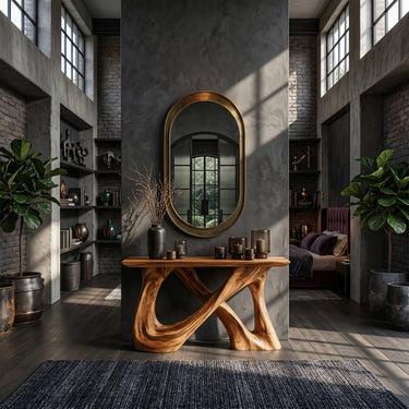 Natural Wood Console Table With Asymmetric Loop Base