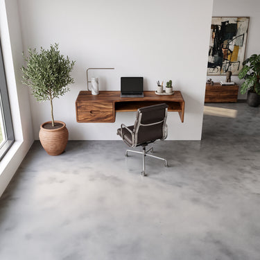 Modern Wall Mounted Laptop Desk With Drawer And Open Book Shelf