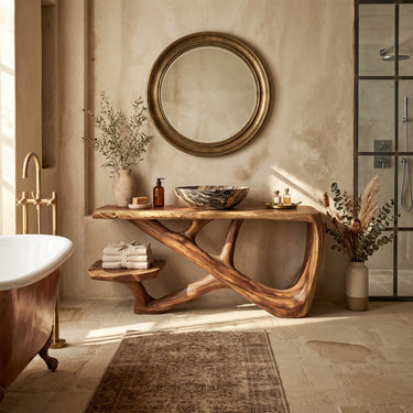 Natural Wood Floating Vanity With Asymmetric Branch Base
