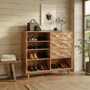 Wooden Shoe Cabinet With Carved Drawers for Entryway