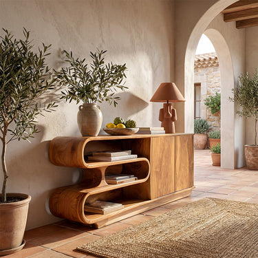 Waterfall Tiered Sideboard With Sculptural Open Shelves