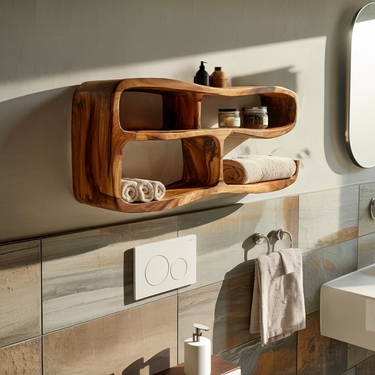 Curved Wall Mounted Shelf with Integrated Storage Compartments