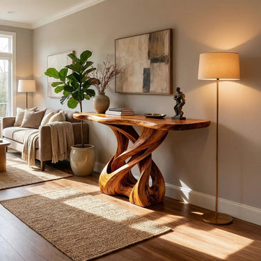 Twisted Sculptural Console Table with Interwoven Base