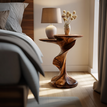 Dual Surface Sculptural Side Table in Natural Wood