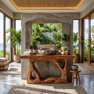 Natural Wood Bathroom Vanity With Sculpted Hollow Base
