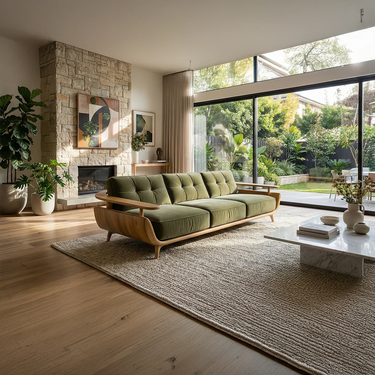Mid Century Wood Sofa With Tufted Cushions for Statement Living