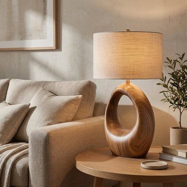 Minimalist Solid Wood Table Lamp with Circular Sculptural Base