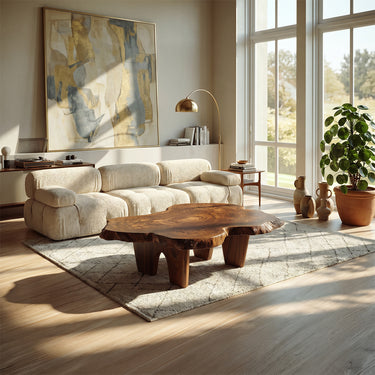 Organic Live Edge Coffee Table with Sculptural Low Profile Base