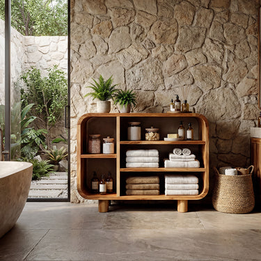 Rounded Open Shelf Cabinet With Sculptural Frame